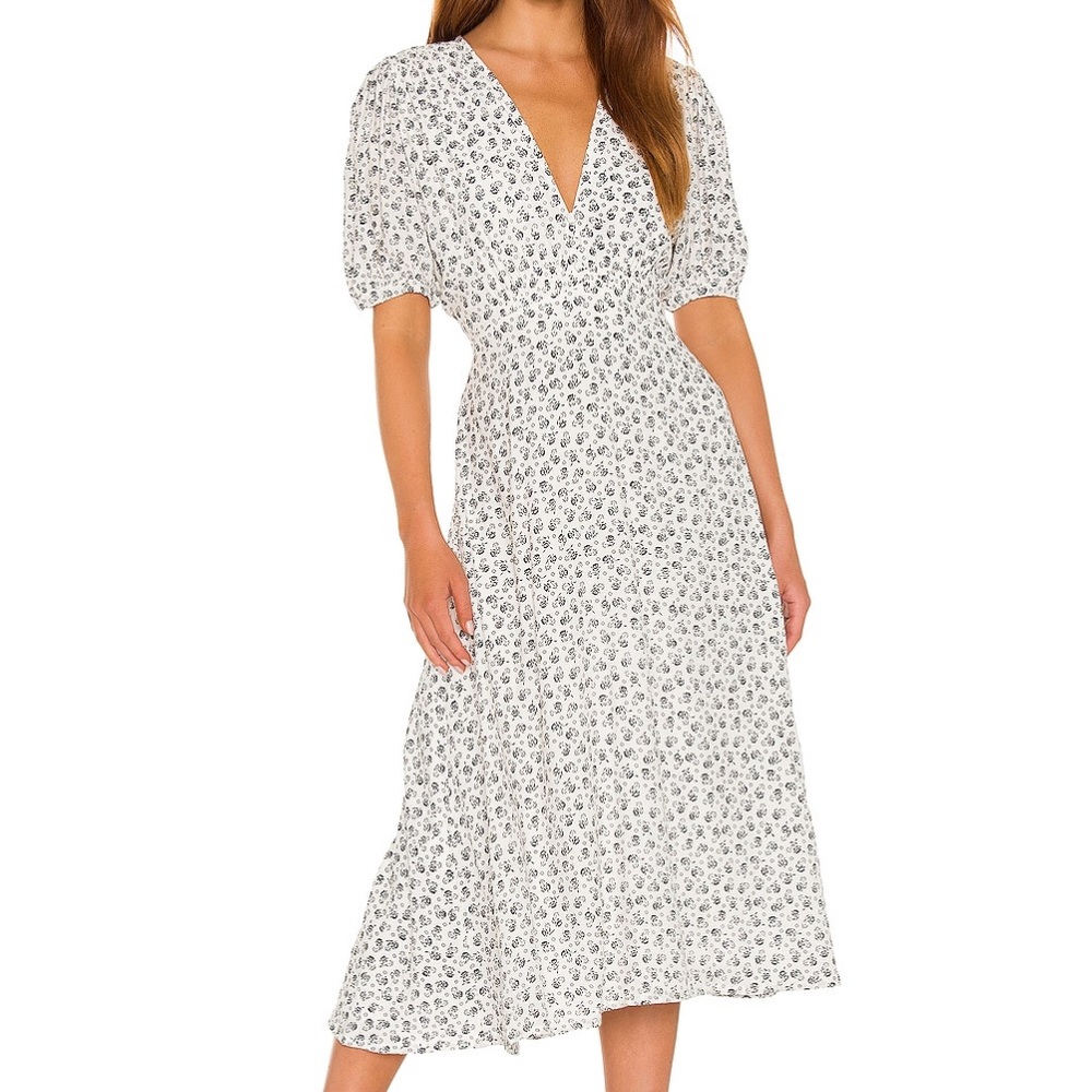 Faithfull the Brand White Floral Midi Dress
